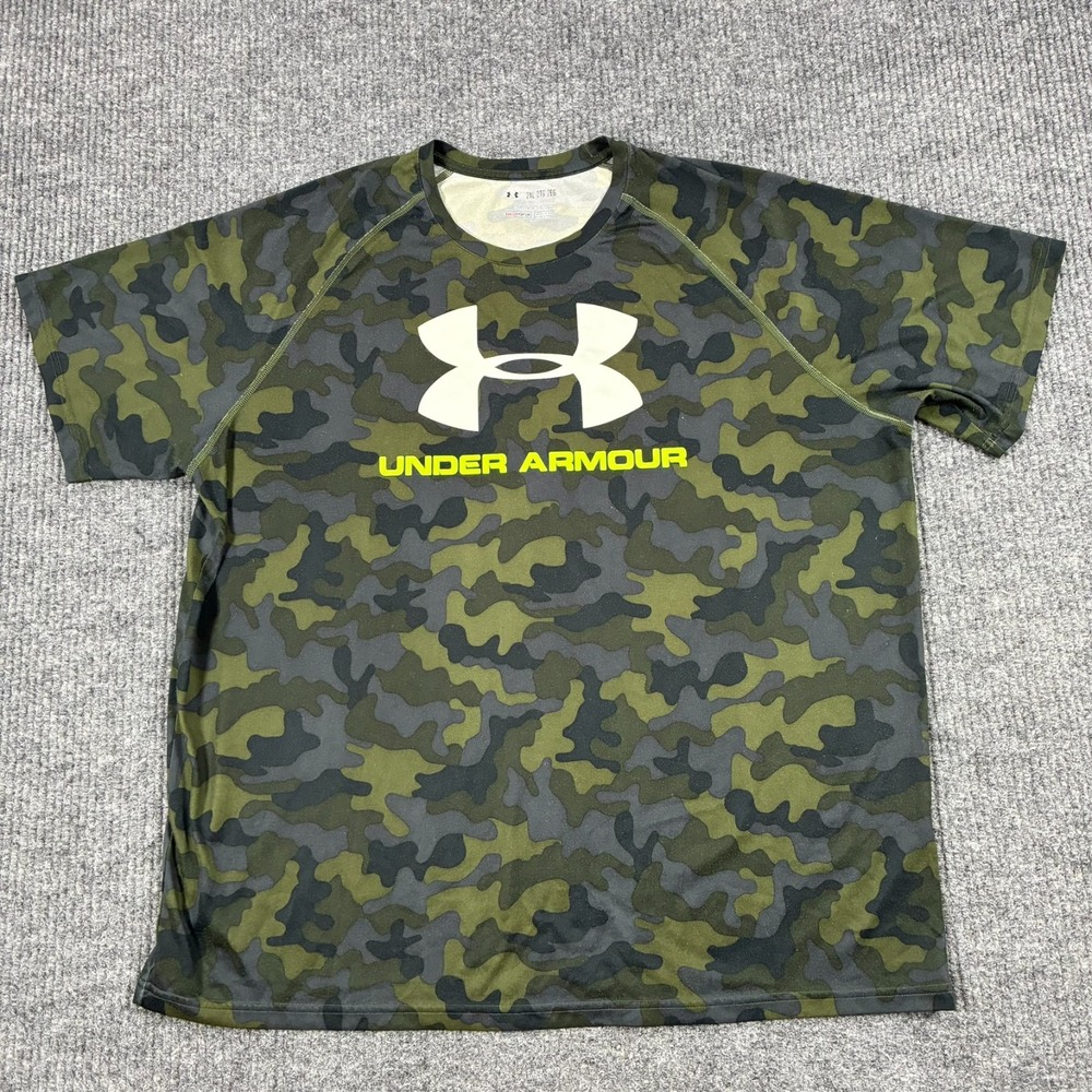 Under Armour HeatGear Mens 2XL Loose Camo Short Sleeve Graphic Shirt Green